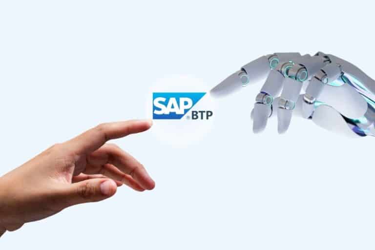 Quanto Solutions Blogbeitrag KI SAP BTP Beitragsbild Aktualisierte Version Zwei Hände die sich berühren eine Roboterhand und eine Menschenhand