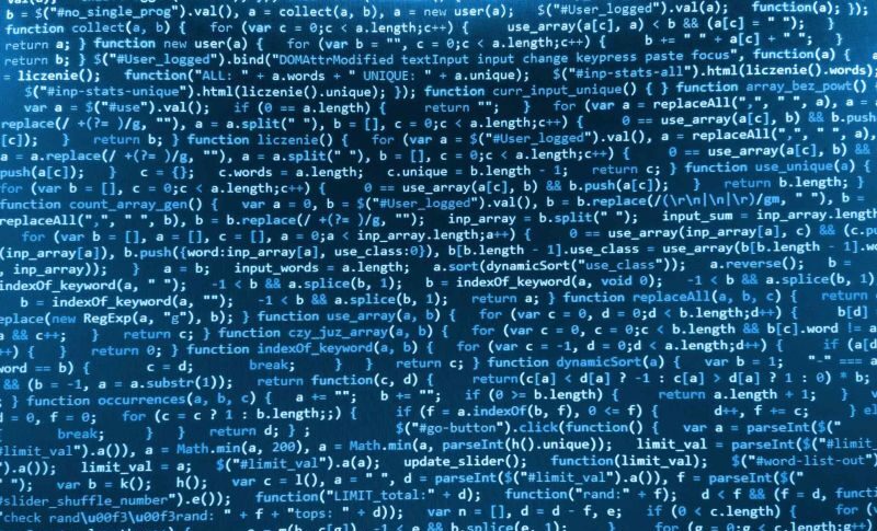 Stock photos that symbolize coding. It is code displayed on a blue background.